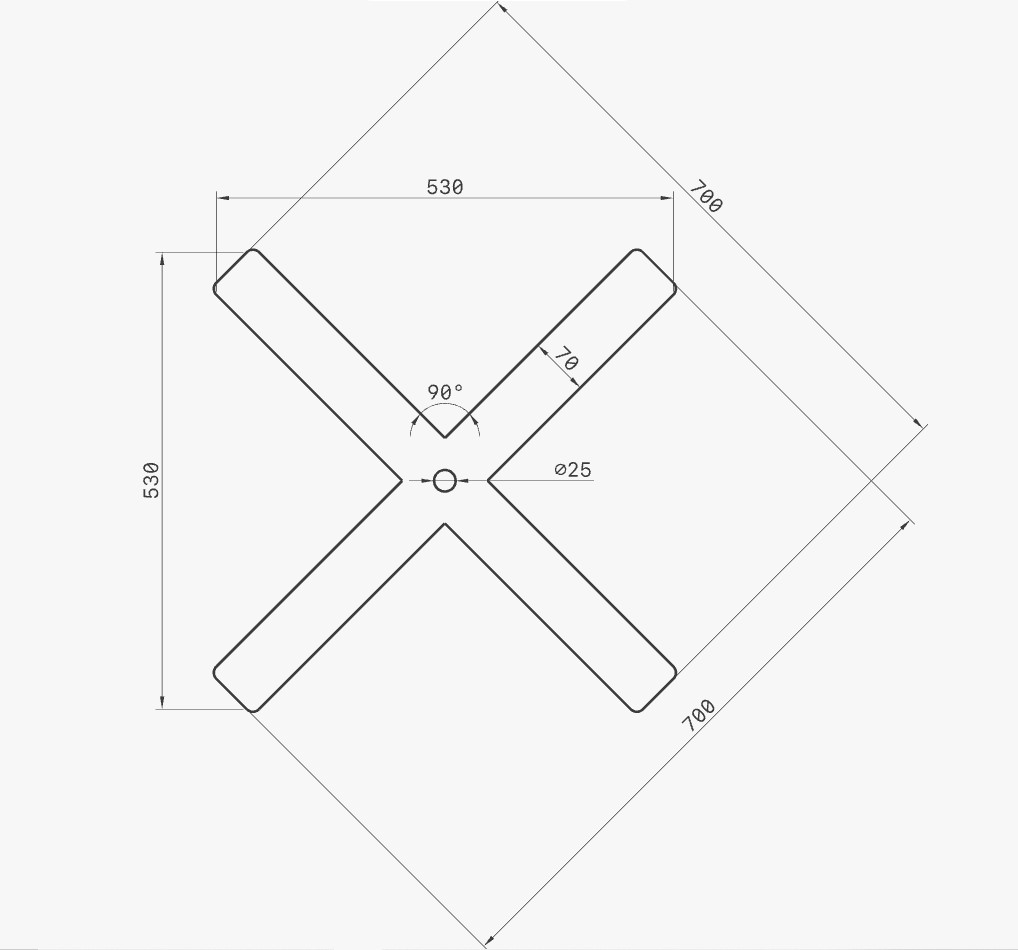CROIX ANCRAGE N°1 - 70 x 70 cm - Extrémités simples - pour tirant de 24mm